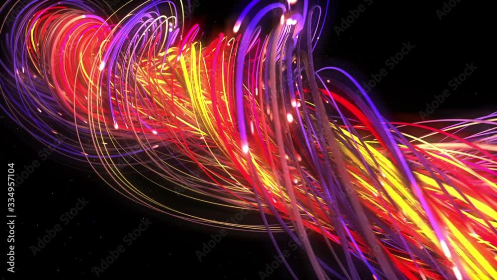 Poster digital neon multicolor strings lines twisting and flowing. geometric abstract background