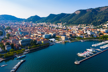 Fototapeta na wymiar View of Como city on shore of lake
