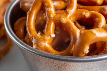 A macro closeup view of gluten-free pretzels.