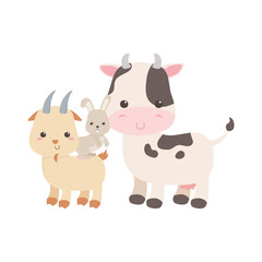 Obraz na płótnie Canvas camping cute cow rabbit and goat nature cartoon