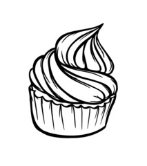 cupcake with cream dessert relish vector illustration isolate outline a sweets baking banner coloring object kitchen pastry shop