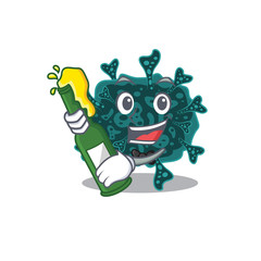 Mascot character design of herdecovirus say cheers with bottle of beer