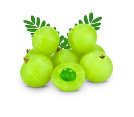 Amla green fruits ,Phyllanthus emblica isolated on white background. This has clipping path.