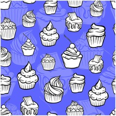pattern cupcakes with cream food baking geometric seamless pattern of colored textile print sweets vector relish