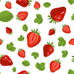 Strawberry fruit seamless pattern. Strawberry vector background illustration