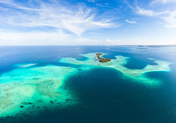 Fototapeta na wymiar Aerial view Banyak Islands Sumatra tropical archipelago Indonesia, coral reef white sand beach. Top travel tourist destination, best diving snorkeling.