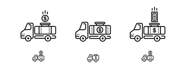 vetor line style dairy business icon set with milk truck and money