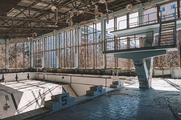 Swimming pool at school in the exclusion zone. Chernobyl Pripyat. Ukraine.