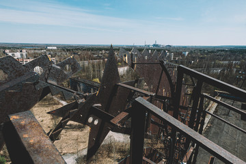 View of the center of Pripyat in the exclusion zone. Chernobyl Pripyat. Ukraine.