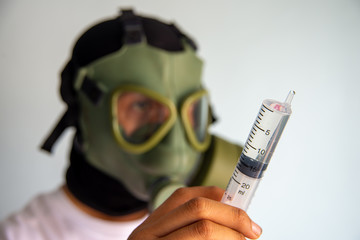 man Wearing Scrubs and Protective Mask and Goggles Banner.