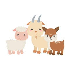 cute little goat sheep and deer animals cartoon isolated design