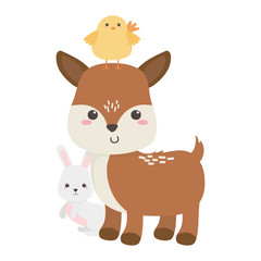cute chicken sheep and deer little animal cartoon isolated design