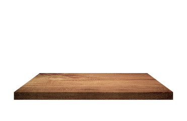 Empty top wooden table shelves with isolated on white background.Counter for display or montage of product.