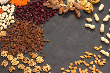 Obraz na płótnie Canvas Dry fruit, nut, candied fruit. Energy nutritious mix.