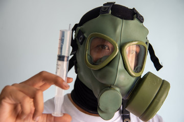 man Wearing Scrubs and Protective Mask and Goggles Banner.