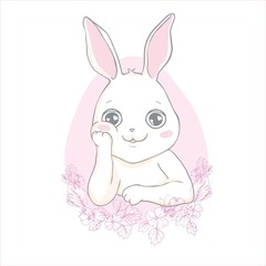 Cartoon little bunny holding Easter egg