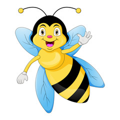 Cute bee cartoon waving hand