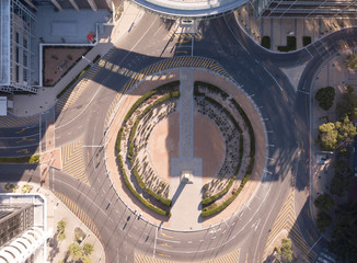 Aerial view of empty streets in in a city during Corona virus lockdown