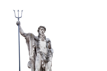 The mighty god of the sea and oceans Neptune (Poseidon). The ancient stone statue isolated on white background. © zwiebackesser