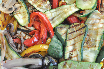 grilled vegetables, courgettes peppers and aubergine