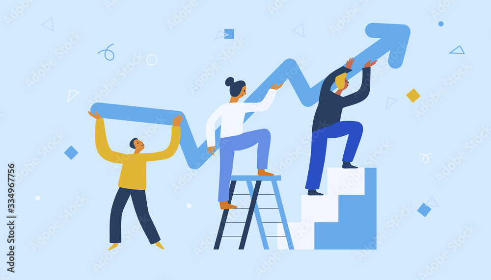 Aufkleber vector illustration in trendy flat and linear style - teamwork and business growth concept - people 