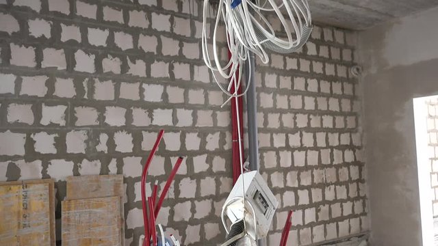 Electrical installation of wires on building site
