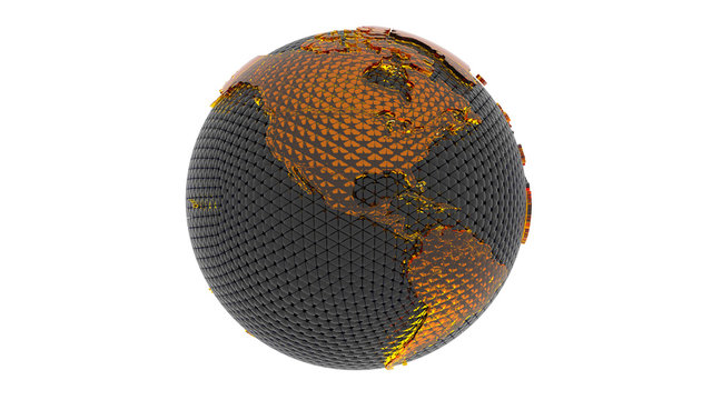 Point and line composed world map, representing the global. Global network connection line, composition, network connection, international meaning. 3d render digital Earth. USA. America
