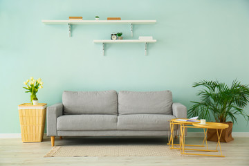Interior of modern room with comfortable sofa