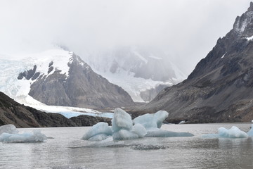 Beautiful Laguna Torre with big grey mountains in Patagonia, Argentina in South America