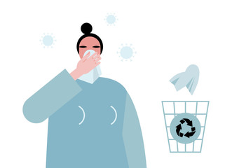 Basic protective measures against the new coronavirus COVID-19. Practice respiratory hygiene. Cover face when sneeze or cough. Advice to save from virus. Concept vector illustration EPS 10 isolated