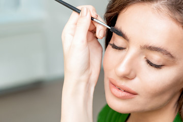 Fototapeta premium Eyebrows makeup for woman with eyebrow brush tool.