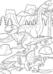 Color page with dinosaurs cartoon character for kids