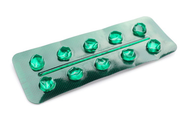 Empty blister pack for pills on white background