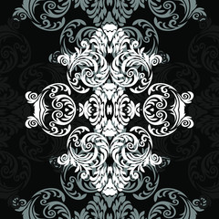 Vintage baroque ornament retro pattern antique style acanthus on a black background. Decoration for cards and wedding invitations.