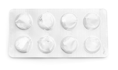 Empty blister pack for pills on white background