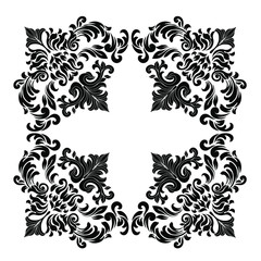 Vintage baroque ornament retro pattern antique style acanthus on a black background. Decoration for cards and wedding invitations.