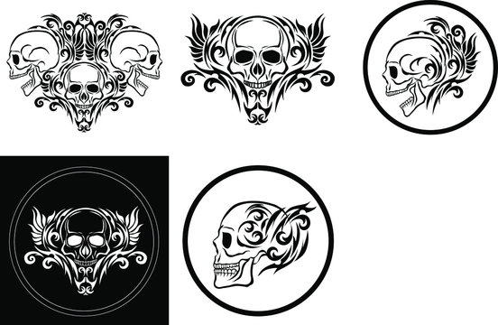 Vintage retro human skull and jaw isolated vector illustration on a white background. Design element for logo, badge, tattoo