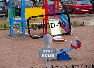 Quarantine during the coronavirus epidemic. Playground fenced with signal tape.