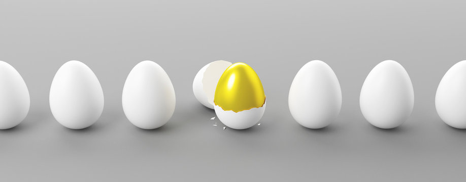 Golden and white easter egg, 3d rendering