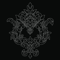 Vintage baroque ornament retro pattern antique style acanthus on a black background. Decoration for cards and wedding invitations.