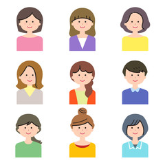 女性　笑顔　アイコン　セット