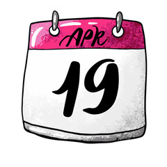 Calendar with the date April 19 on a white background. Orthodox Easter holiday, the end of Lent. Vector illustration
