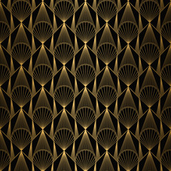 Art Deco Pattern. Seamless Gold and black background. Geometric design