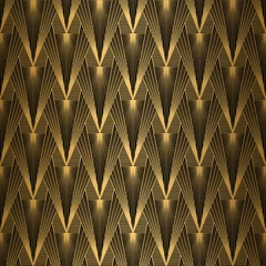 Deurstickers Zwart goud Art Deco-patroon. Naadloze goud en zwarte achtergrond. Geometrisch ontwerp