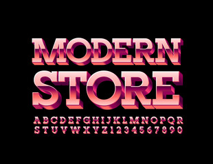 Vector chic logo Modern Store. Glossy 3D Font. Luxury Alphabet Letters set.