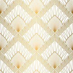 Art Deco pattern. Seamless white and gold background. Wedding decoration