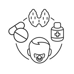 Pediatric endocrinology black line icon. Checking children for the normalization of hormones and thyroid glands. Pictogram for web page, mobile app, promo. UI UX GUI design element