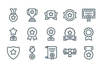 Award and Prize line icons. Trophy and Achivement vector icon set.