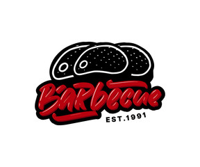 Hand drawn lettering text barbecue with steak