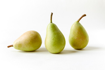 three green pears three red apples on white Infinity cove background